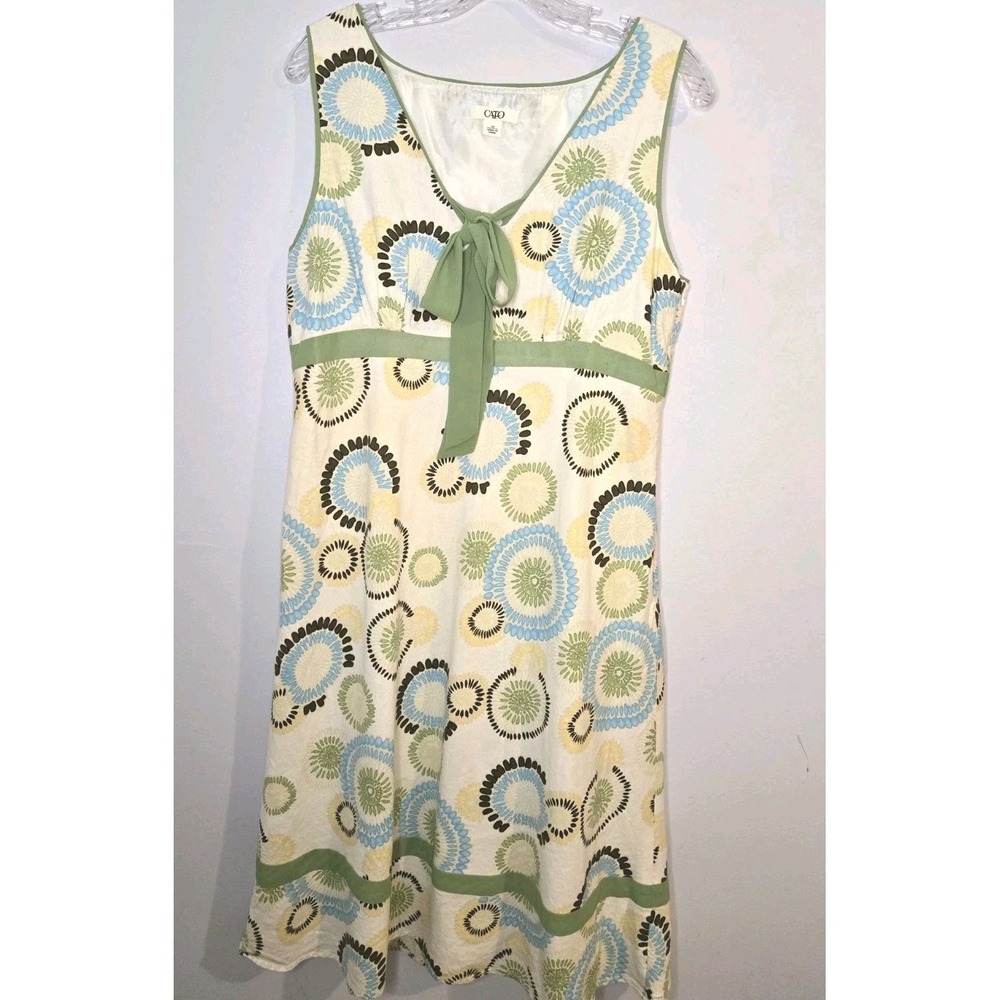 Geometric Resortcore Off White & Green 12 Sleeveless Summer Dress Beach Cruise